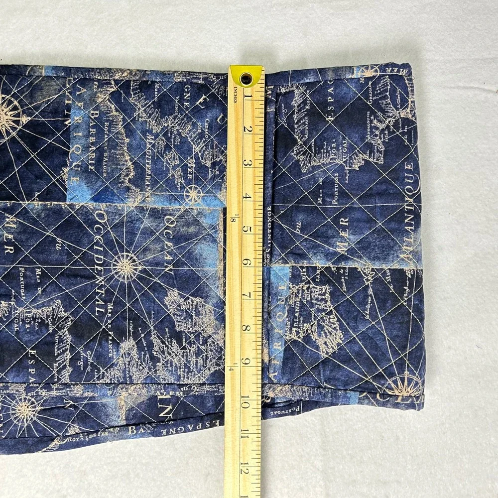 Dark Academia Vintage‎ Inspired OS Blue Gold Nautical Map Quilted Table Runner